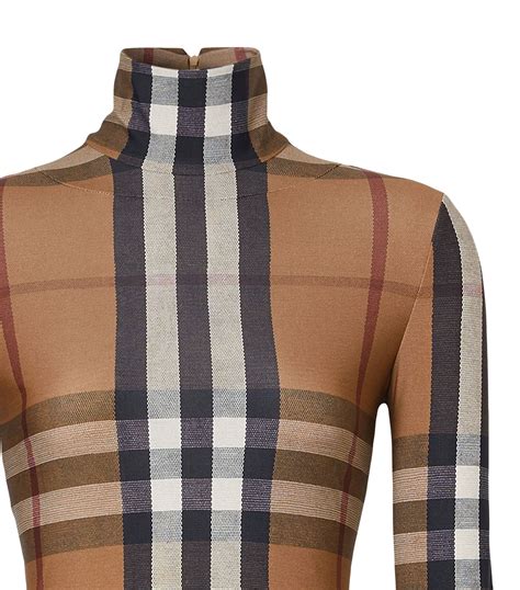 burberry check stretch jersey turtleneck top|Vintage Check turtleneck top in brown .